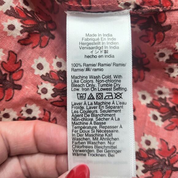 J Crew Cabana Mini Dress Block Print Ramie Coral Pink Floral Long Sleeve Medium - Picture 10 of 10